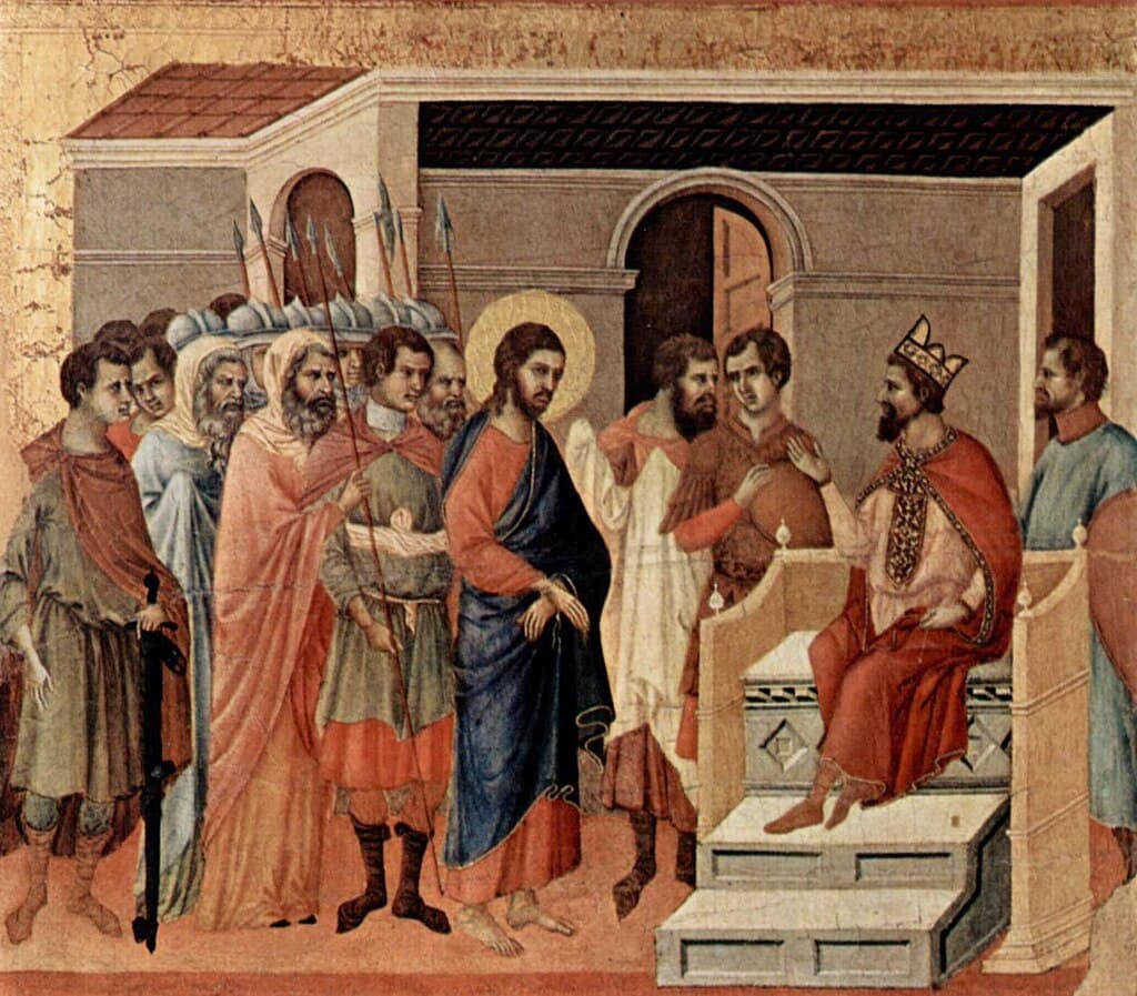 Ježiš na Herodesovom dvore, Duccio di Buoninsegna, 1308-1311, zdroj: wikimedia commons