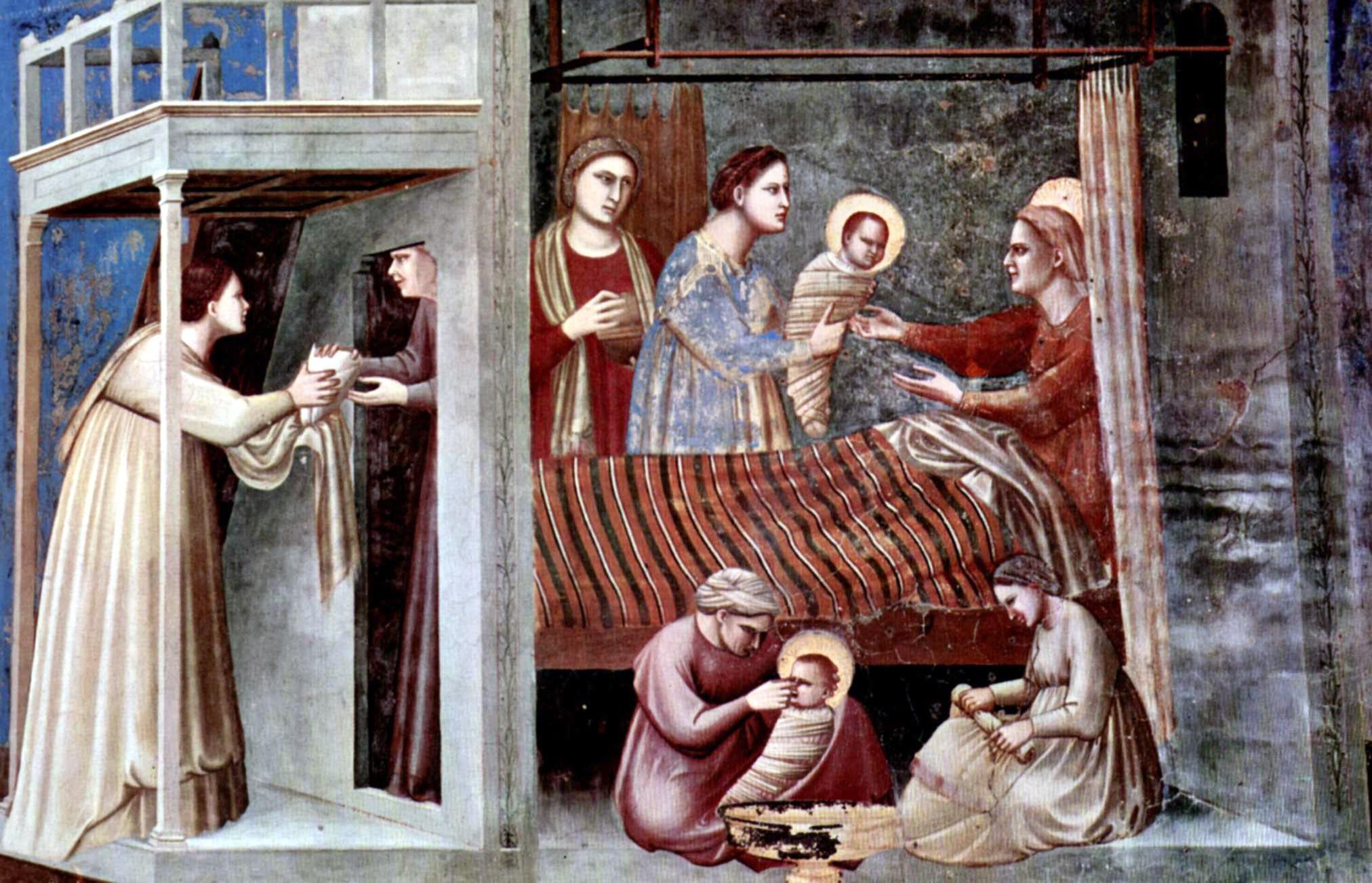 Narodenie Panny Márie, Giotto di Bondone, 14. storočie,  wikimedia commons